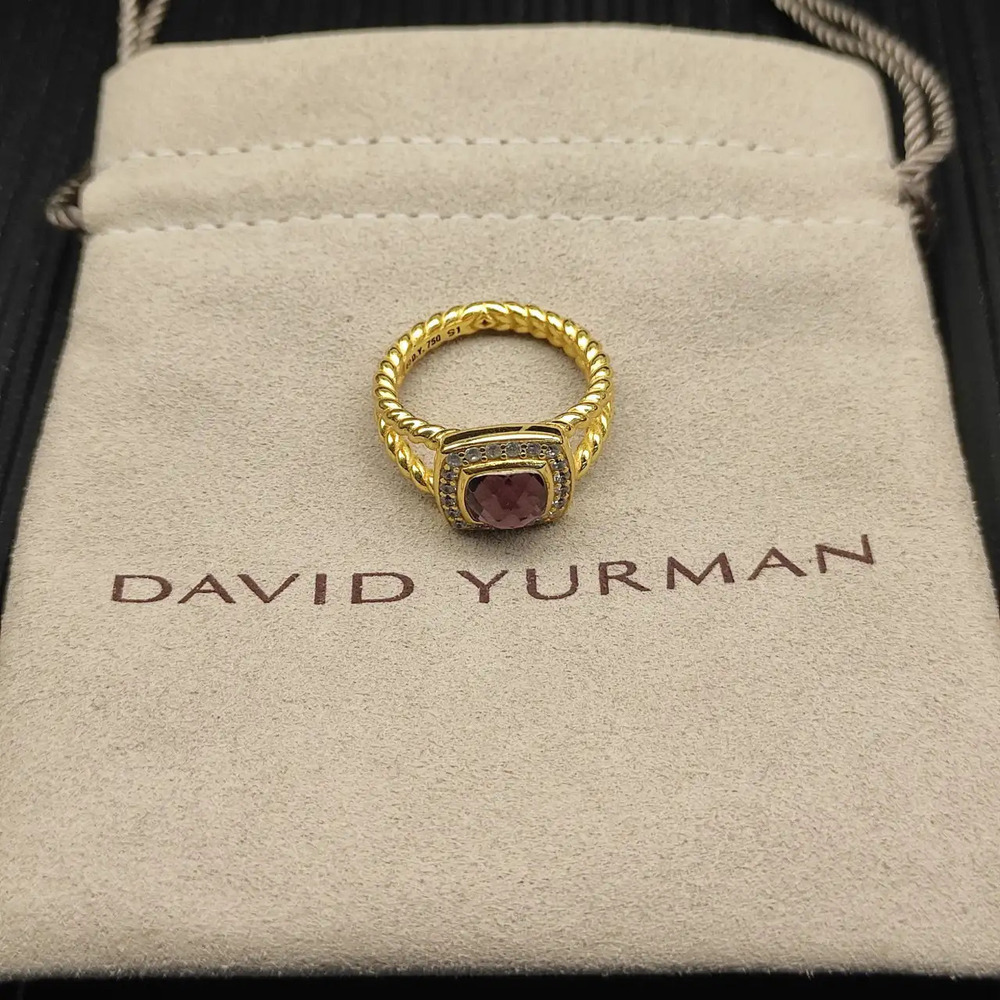 David Yurman Purple Diamond Gold Square Diamond Ring